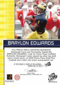 2005 Press Pass - Autograph Power Picks #NNO Braylon Edwards Back