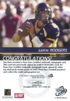 2005 Press Pass - Autographs Blue #NNO Aaron Rodgers Back