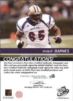 2005 Press Pass - Autographs Bronze #NNO Khalif Barnes Back