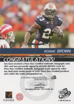 2005 Press Pass - Autographs Bronze #NNO Ronnie Brown Back