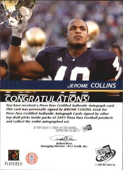 2005 Press Pass - Autographs Bronze #NNO Jerome Collins Back