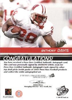2005 Press Pass - Autographs Bronze #NNO Anthony Davis Back
