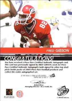 2005 Press Pass - Autographs Bronze #NNO Fred Gibson Back