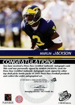 2005 Press Pass - Autographs Bronze #NNO Marlin Jackson Back