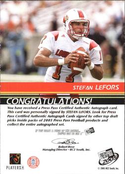2005 Press Pass - Autographs Bronze #NNO Stefan LeFors Back