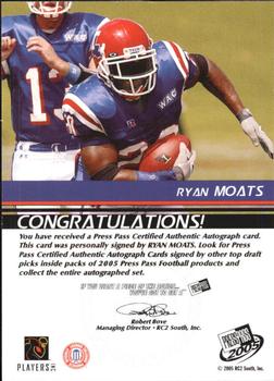 2005 Press Pass - Autographs Bronze #NNO Ryan Moats Back