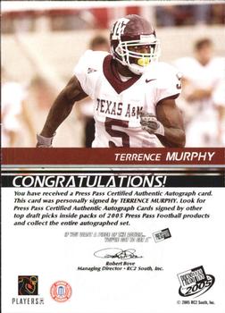 2005 Press Pass - Autographs Bronze #NNO Terrence Murphy Back