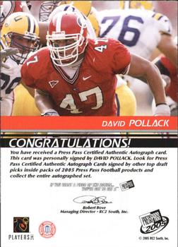 2005 Press Pass - Autographs Bronze #NNO David Pollack Back