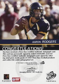 2005 Press Pass - Autographs Bronze #NNO Aaron Rodgers Back