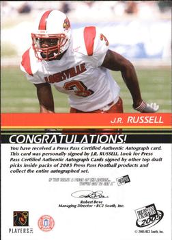 2005 Press Pass - Autographs Bronze #NNO J.R. Russell Back