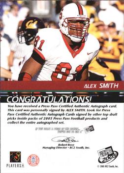 2005 Press Pass - Autographs Bronze #NNO Alex Smith Back