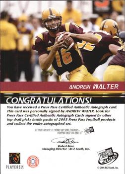 2005 Press Pass - Autographs Bronze #NNO Andrew Walter Back