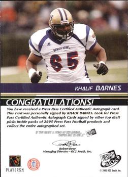 2005 Press Pass - Autographs Gold #NNO Khalif Barnes Back
