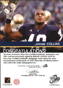 2005 Press Pass - Autographs Gold #NNO Jerome Collins Back