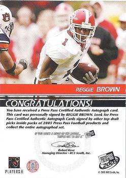 2005 Press Pass - Autographs Silver #NNO Reggie Brown Back