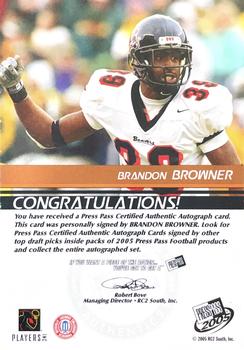 2005 Press Pass - Autographs Silver #NNO Brandon Browner Back