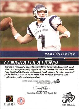 2005 Press Pass - Autographs Silver #NNO Dan Orlovsky Back