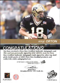 2005 Press Pass - Autographs Silver #NNO Kyle Orton Back