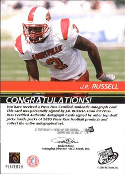 2005 Press Pass - Autographs Silver #NNO J.R. Russell Back