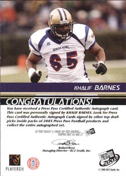 2005 Press Pass - Autographs Silver Red Ink #NNO Khalif Barnes Back