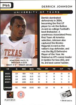 2005 Press Pass - Reflectors Proof #P44 Derrick Johnson Back