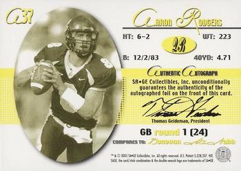 2005 SAGE - Autographs Red #A37 Aaron Rodgers Back