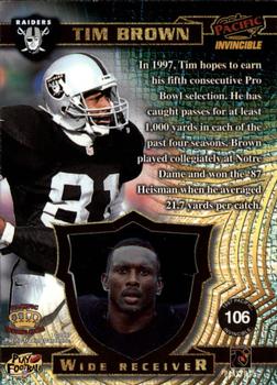 1997 Pacific Invincible #106 Tim Brown Back