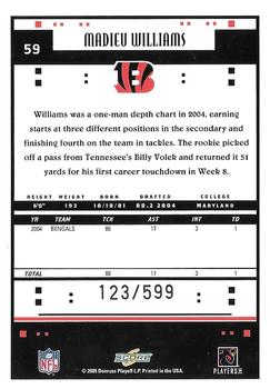 2005 Score - Scorecard #59 Madieu Williams Back