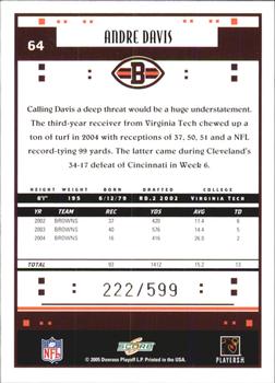 2005 Score - Scorecard #64 Andre Davis Back