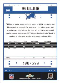 2005 Score - Scorecard #96 Roy Williams Back