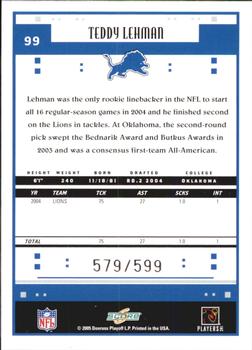 2005 Score - Scorecard #99 Teddy Lehman Back