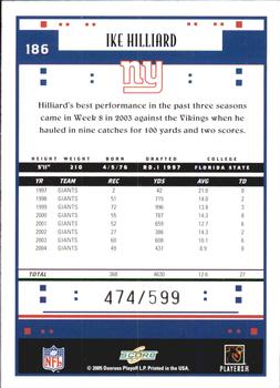 2005 Score - Scorecard #186 Ike Hilliard Back