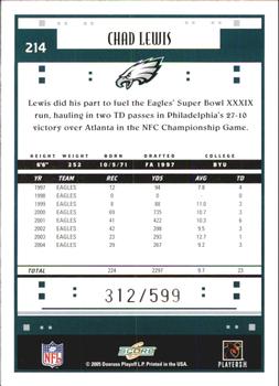 2005 Score - Scorecard #214 Chad Lewis Back