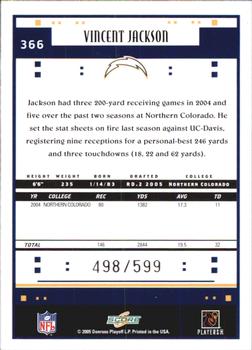 2005 Score - Scorecard #366 Vincent Jackson Back
