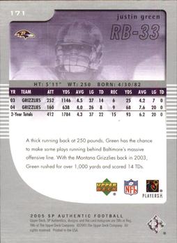 2005 SP Authentic - Rookie Authentics Gold #171 Justin Green Back