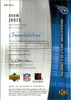 2005 SP Authentic - Scripts for Success Autographs #SS-AJ Adam Jones Back