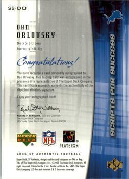 2005 SP Authentic - Scripts for Success Autographs #SS-DO Dan Orlovsky Back