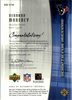 2005 SP Authentic - Scripts for Success Autographs #SS-VM Vernand Morency Back