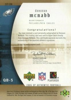 2005 SP Authentic - Sign of the Times Gold #SOT-DM Donovan McNabb Back