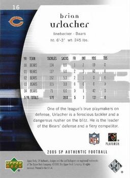 2005 SP Authentic - UD Promos #16 Brian Urlacher Back