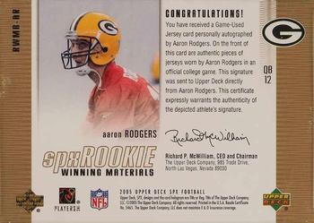 2005 SPx - SPx Rookie Winning Materials Autographed #RWMA-AR Aaron Rodgers Back