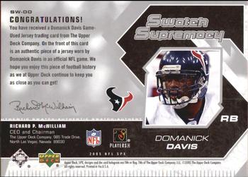 2005 SPx - Swatch Supremacy #SW-DD Domanick Davis Back