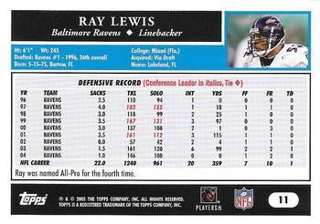 2005 Topps - Black #11 Ray Lewis Back