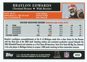 2005 Topps - Black #415 Braylon Edwards Back