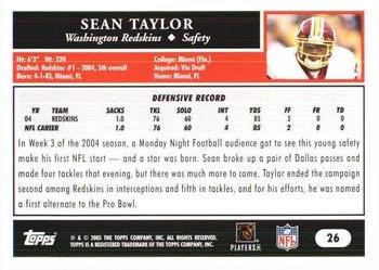 2005 Topps 1st Edition #26 Sean Taylor Back