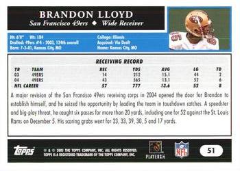 2005 Topps 1st Edition #51 Brandon Lloyd Back