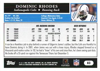 2005 Topps 1st Edition #83 Dominic Rhodes Back