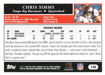 2005 Topps 1st Edition #138 Chris Simms Back