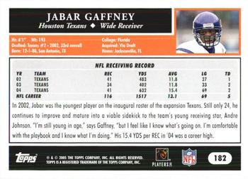 2005 Topps 1st Edition #182 Jabar Gaffney Back