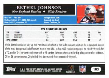 2005 Topps 1st Edition #183 Bethel Johnson Back